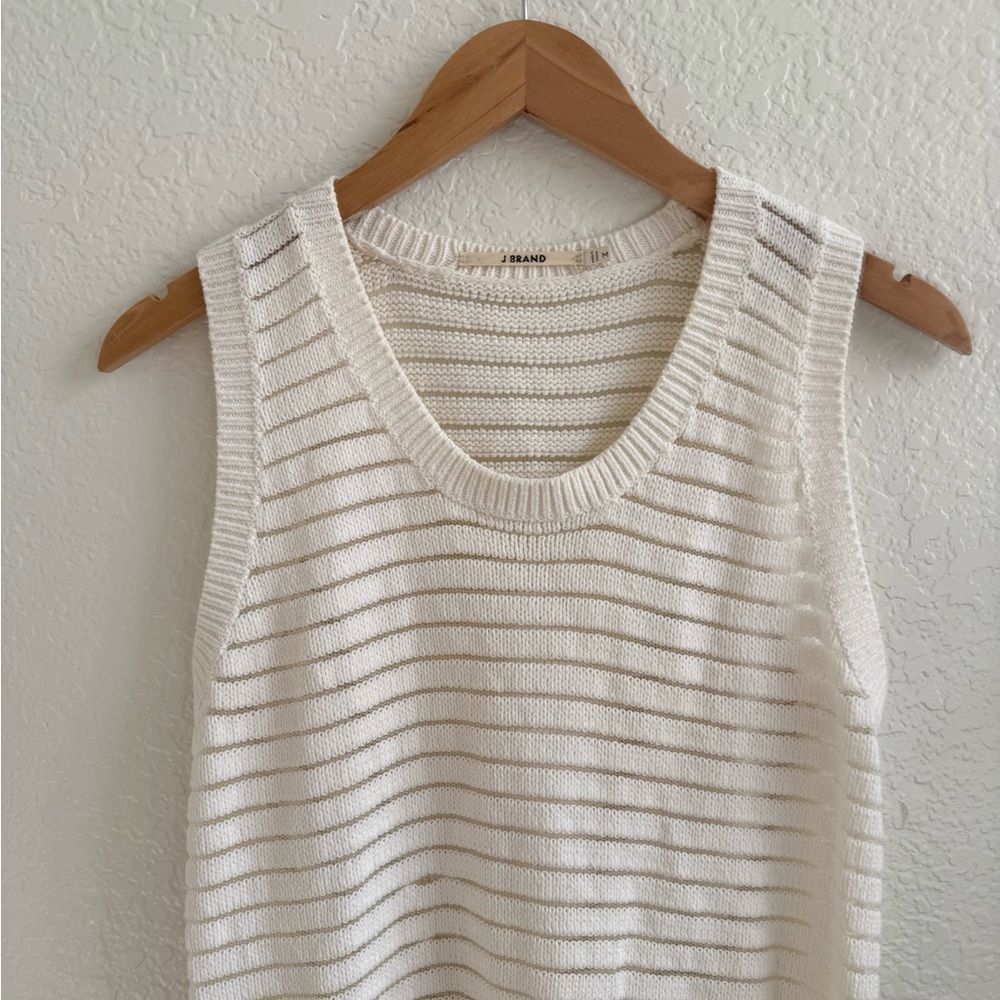 J Brand Open Knit Tank Top White Ivory M - Picture 3 of 5